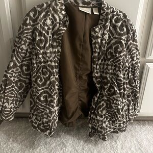 Chico's Brown and White Patterned Bomber Jacket